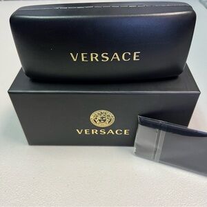 Versace Sunglasses Hard Leather Case Black with Versace Cleaning Cloth